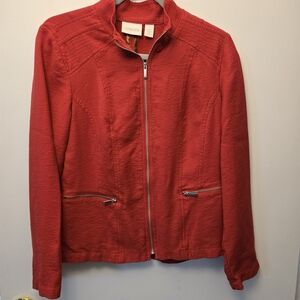 Chico's Jacket Vibrant Red Moto Jacket Size 1